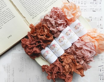 Seam Binding Set / Crinkled / 25 Yards / Curly Ribbon / Copper, Burnt Orange, Victorian, Rose Petal, Cantaloupe / my scrap cabin shop