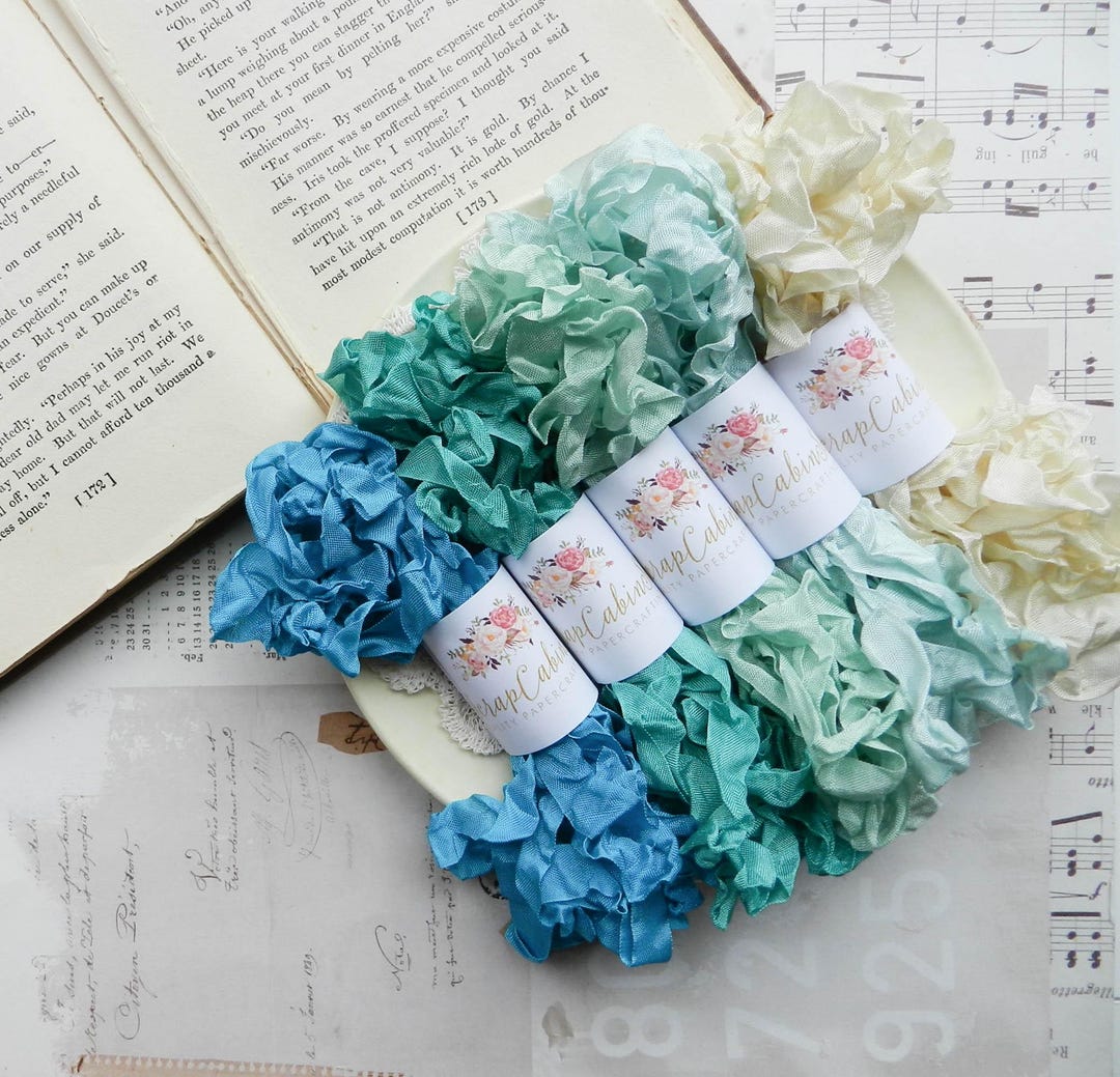 Hand Crinkled Seam Binding Ribbon Bundles (25 Yards) Teal, Light Jade ...