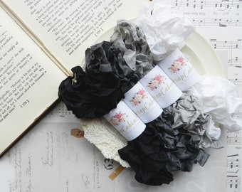 Seam Binding Set / Crinkly Seam Binding / Hand Crinkled / 20 Yards / Bundles / Black, Smoke, Coconut Gray, White / my scrap cabin shop