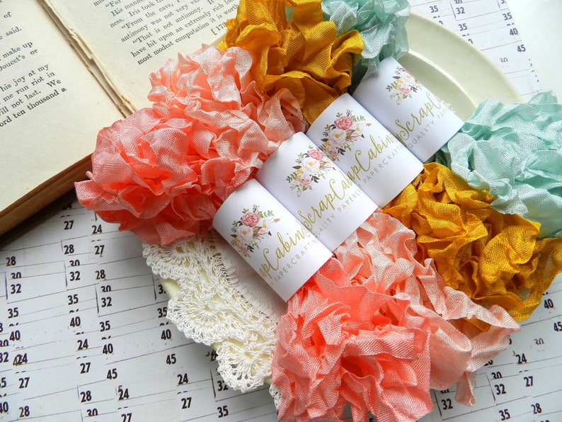 Apricot Lyric Crinkled Seam Binding Bundle Set Crinkly Ribbon 20 Yards Salmon Sea Mist Gift Wrap Junk Journal Accessories