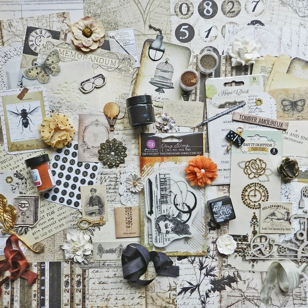 Mixed Media Kit / Mixed Media Techniques / Scrapbooking Kit / Scrapbook Page Kits / Mixed Media Assemblage / Art Supplies / Steampunk Kit