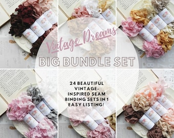 Vintage Dreams Big Bundle Seam Binding Set / 24 Bundles / Hand Crinkled / 120 Yards / DIY Craft / Ribbon Lot / My Scrap Cabin / Journal