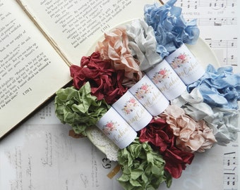 Seam Binding Set / Crinkled / 25 Yards / Bundles / Curly Ribbon / Moss, Raspberry, Vintage, Silver, Misty Blue / Junk Journal Supplies