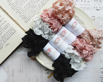 Seam Binding Set / Crinkly Seam Binding / Hand Crinkled / 20 Yards / Bundles / Black, Silver, Rose Petal, Vintage / my scrap cabin shop