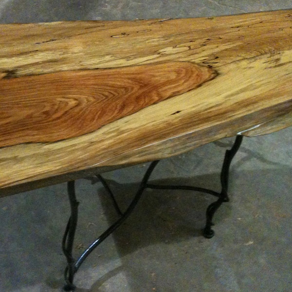 Cypress Slab Side Table with Twig Iron Base