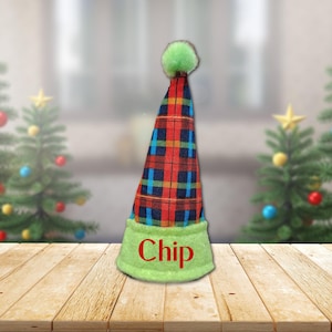 Elf Plaid Hat, Elf Cap, PERSONALIZATION, Elf Costume, Elf Accessories, Doll Christmas Hat