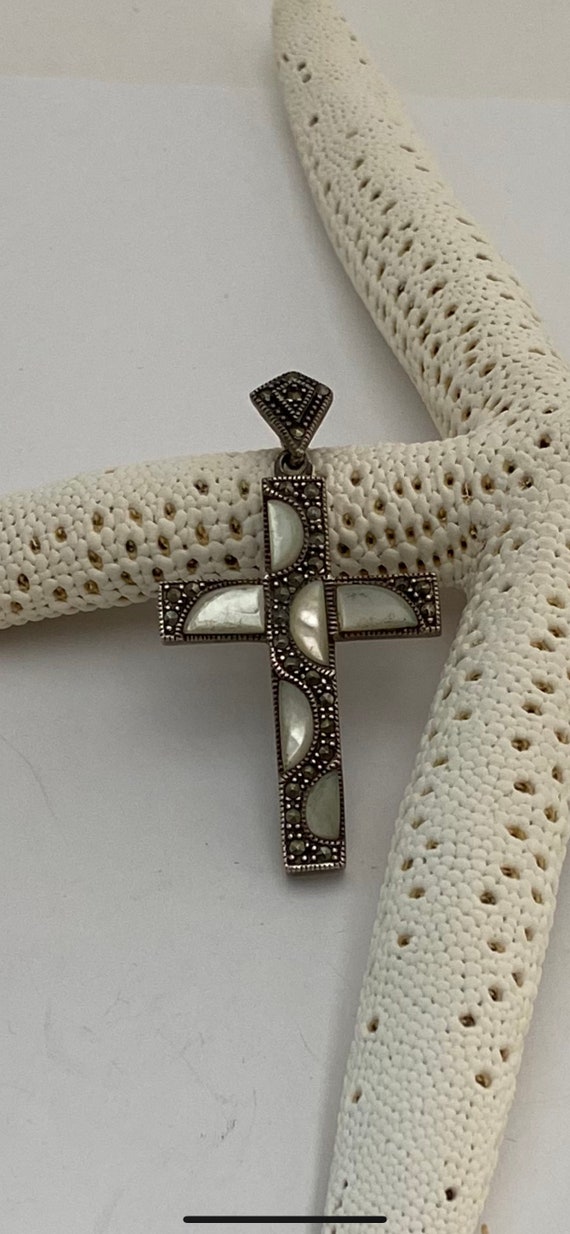 Vintage Mother of Pearl and Sterling Silver Cross 
