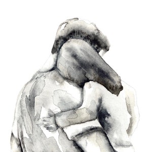 Father and daughter art print reproduction of original watercolor painting father and child hugging Fathers Day