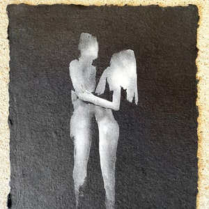 lovers original watercolor painting man and woman love couple embrace black and white