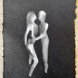 lovers original watercolor painting man and woman love couple embrace black and white