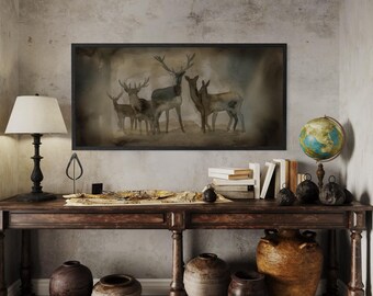 Deer herd buck wildlife canvas art print reproduction painting by Meredith ONeal