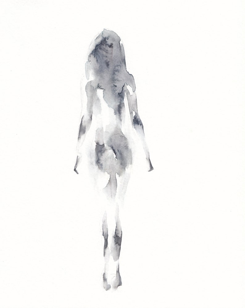 nude figure abstract figurative art print reproduction watercolor painting by Meredith O'Neal image 1