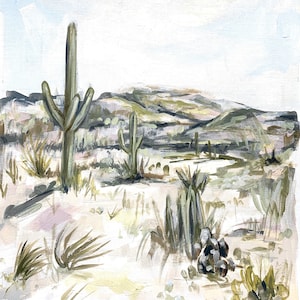 desert mountain landscape cactus cacti art print reproduction