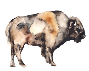 Bison Running Buffalo Art Print Reproduction Watercolor | Etsy