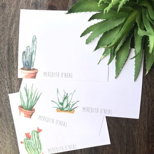Personalized stationary set custom cacti and succulent watercolor variety stationary greeting card note card flat watercolor card set