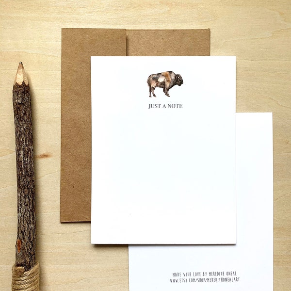 personalized name stationary bison buffalo for men Custom watercolor buffalo custom cards stationary flat card set