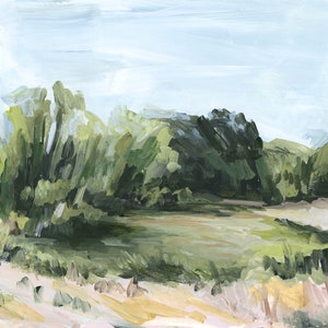 landscape pond abstract woods nature trees original painting small 8 x 10 inches