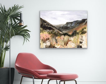 large big bend desert landscape southwest cactus pink canvas art print reproduction