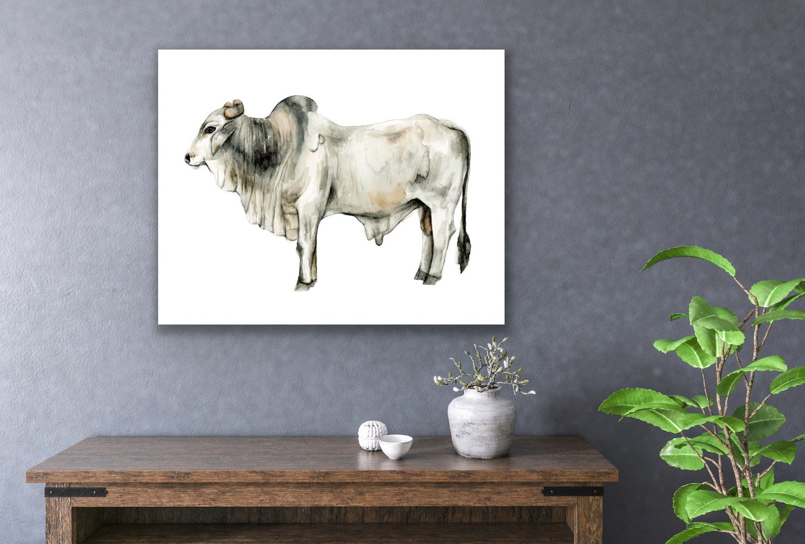 Brahman Bull Cow Cattle Wildlife Art Print Reproduction Watercolor Cow ...