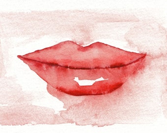 lips art print watercolor mouth lipstick pop art reproduction sexy valentines day