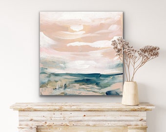 Pink blue abstract dream landscape large painting canvas art print reproduction