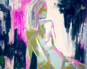 Figurative art nude figure art print expressive colorful vibrant sitting female