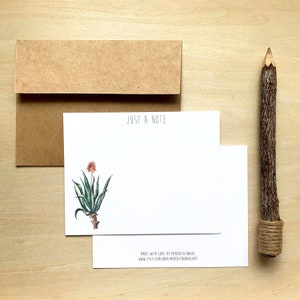 flowering aloe vera plant personalized stationary set for women Stationary flat card set watercolor botanical custom greeting cards