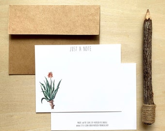 flowering aloe vera plant personalized stationary set for women Stationary flat card set watercolor botanical custom greeting cards