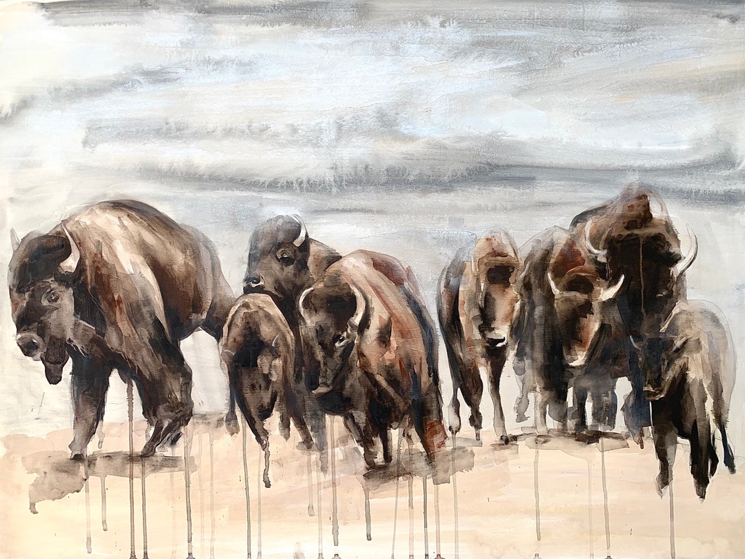 Bison Herd Running Buffalo Herd Wildlife Art Print Reproduction ...