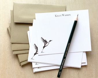 duck personalized stationary flat card set personalized watercolor pintail duck bird scientific illustration custom greeting cards