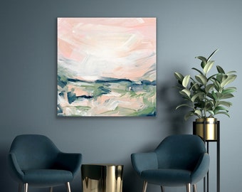 Pink blue abstract dream landscape large painting canvas art print reproduction