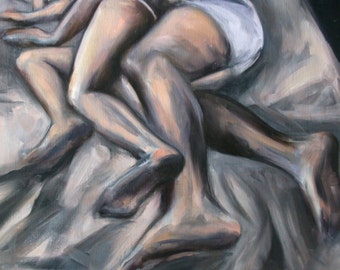 sleeping lovers in bed cuddling art print