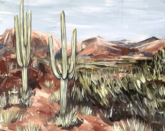 desert print cactus wall art landscape cactus art print reproduction