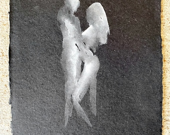 amanti acquerello originale pittura uomo e donna amore coppia abbracciare bianco e nero