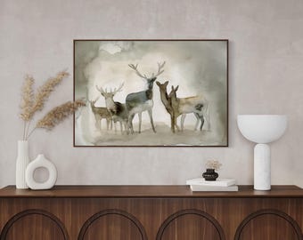 Deer herd buck wildlife canvas art print reproduction painting by Meredith ONeal