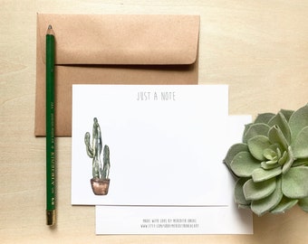 cactus personalized stationary set for women Stationary flat card set watercolor botanical potted cacti custom greeting cards