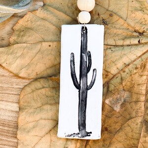 Cactus ornament set clay cactus ornaments handmade ink block black image 4