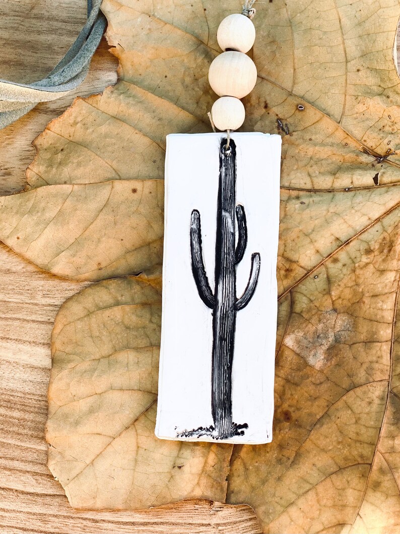 Cactus ornament set clay cactus ornaments handmade ink block black image 4