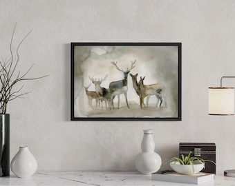 deer herd buck wildlife art print reproduction watercolor painting by Meredith O'Neal