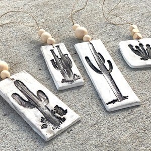 Cactus ornament set clay cactus ornaments handmade ink block black image 2