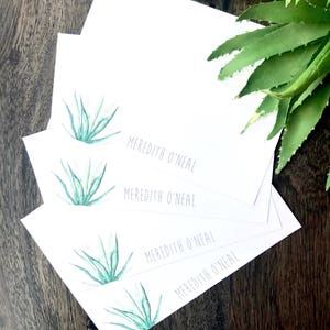 Personalized stationary set custom name Aloe Vera botanical watercolor greeting card flat card set