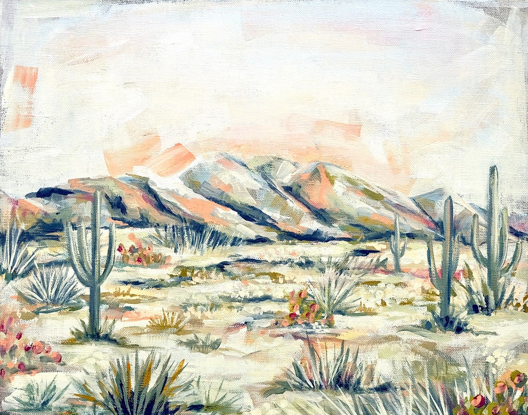 Large Desert Landscape Southwest Cactus Cacti Canvas Art Print ...