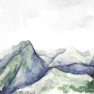 Fine art print reproduction of a watercolor landscape mountain painting