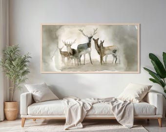 Deer herd buck wildlife canvas art print reproduction painting by Meredith ONeal
