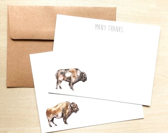 personalized name stationary bison buffalo for men Custom watercolor buffalo custom cards stationary flat card set