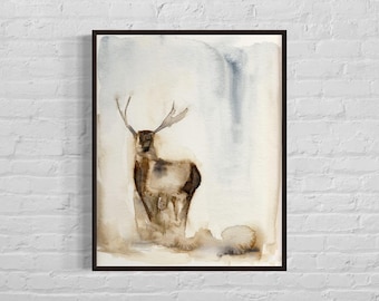 Deer buck wildlife canvas art print reproduction painting by Meredith ONeal