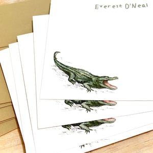 Alligator stationary set personalized name kid child stationary watercolor gator custom cards stationary flat card set