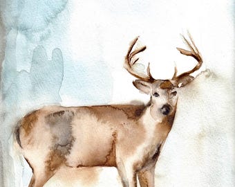 deer buck wildlife art print reproduction watercolor painting by Meredith O'Neal