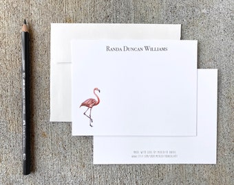 personalized Stationary flamingo flat card set personalized watercolor flamingo illustration custom greeting cards