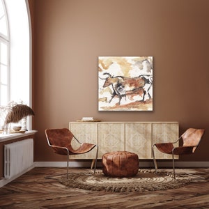 primitive cave painting cow deer horse canvas art print reproduction watercolor painting by Meredith O&#39;Neal